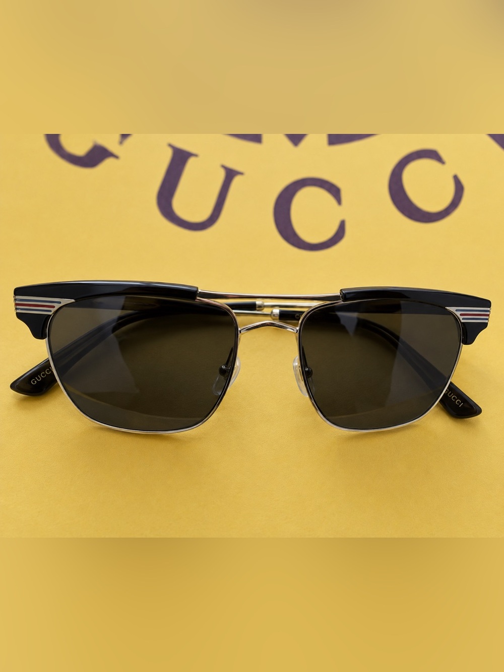 Gucci Black & Silver Retro Clubmaster Sunglasses GG0287S Mens